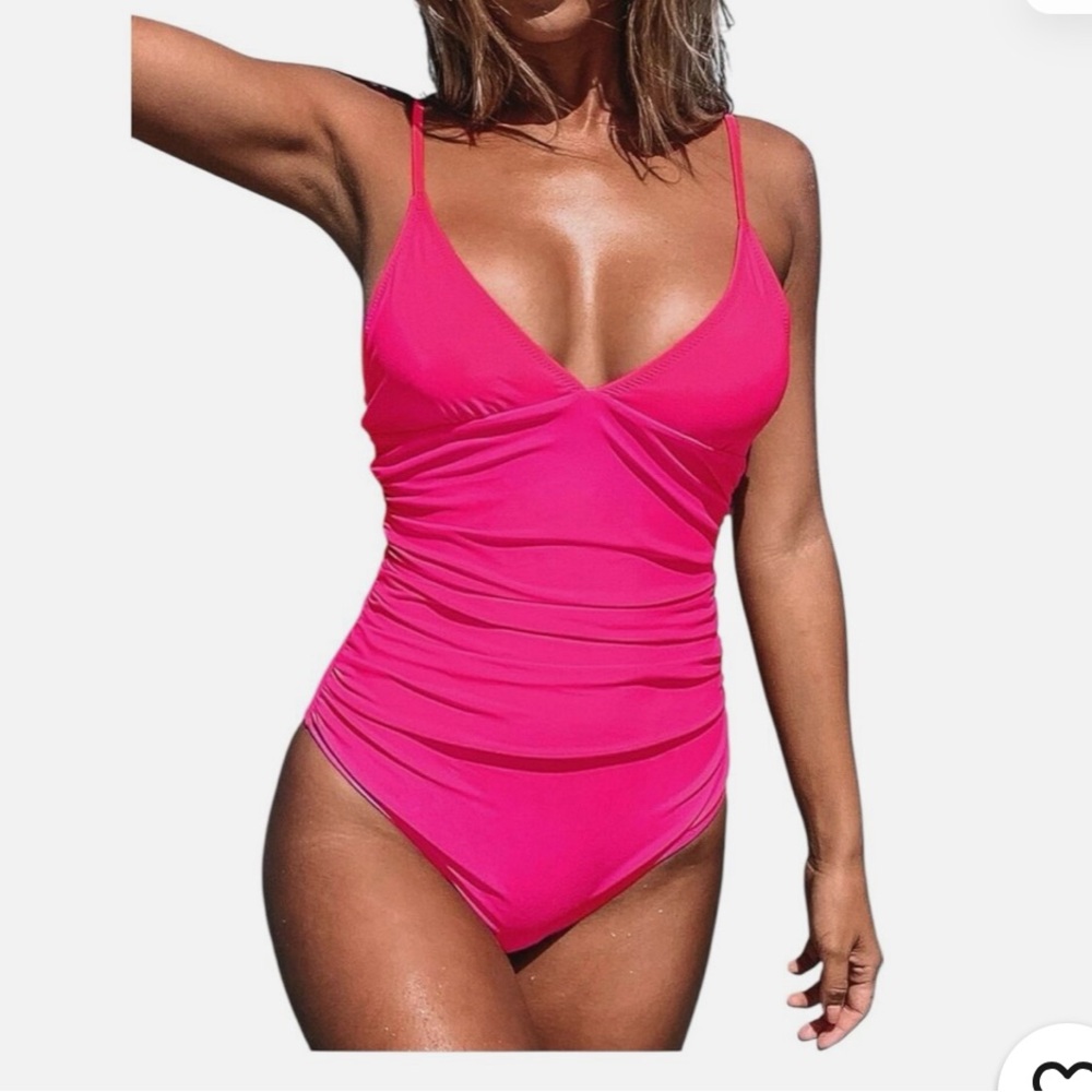Cupshe Hot Pink Ruched One-Piece Swimsuit